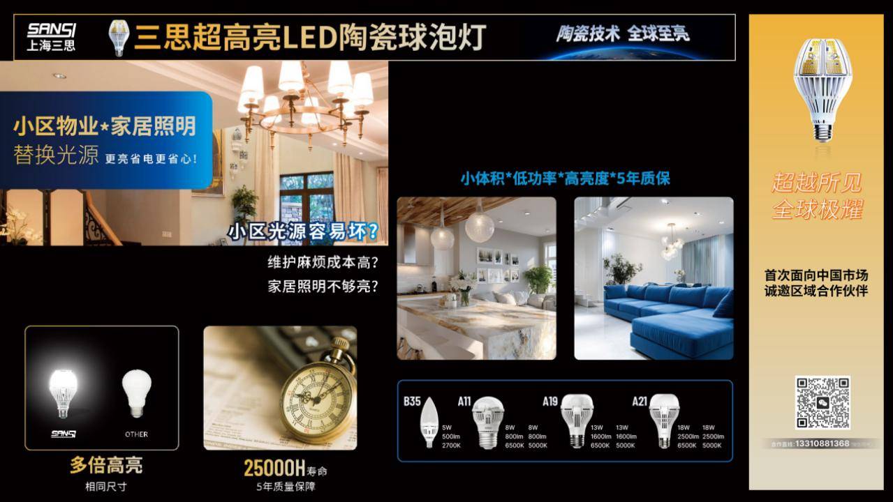 超越所见∣三思重磅发布10000流明A21陶瓷球泡高端光源，“陶瓷芯”填补全球市场空白
